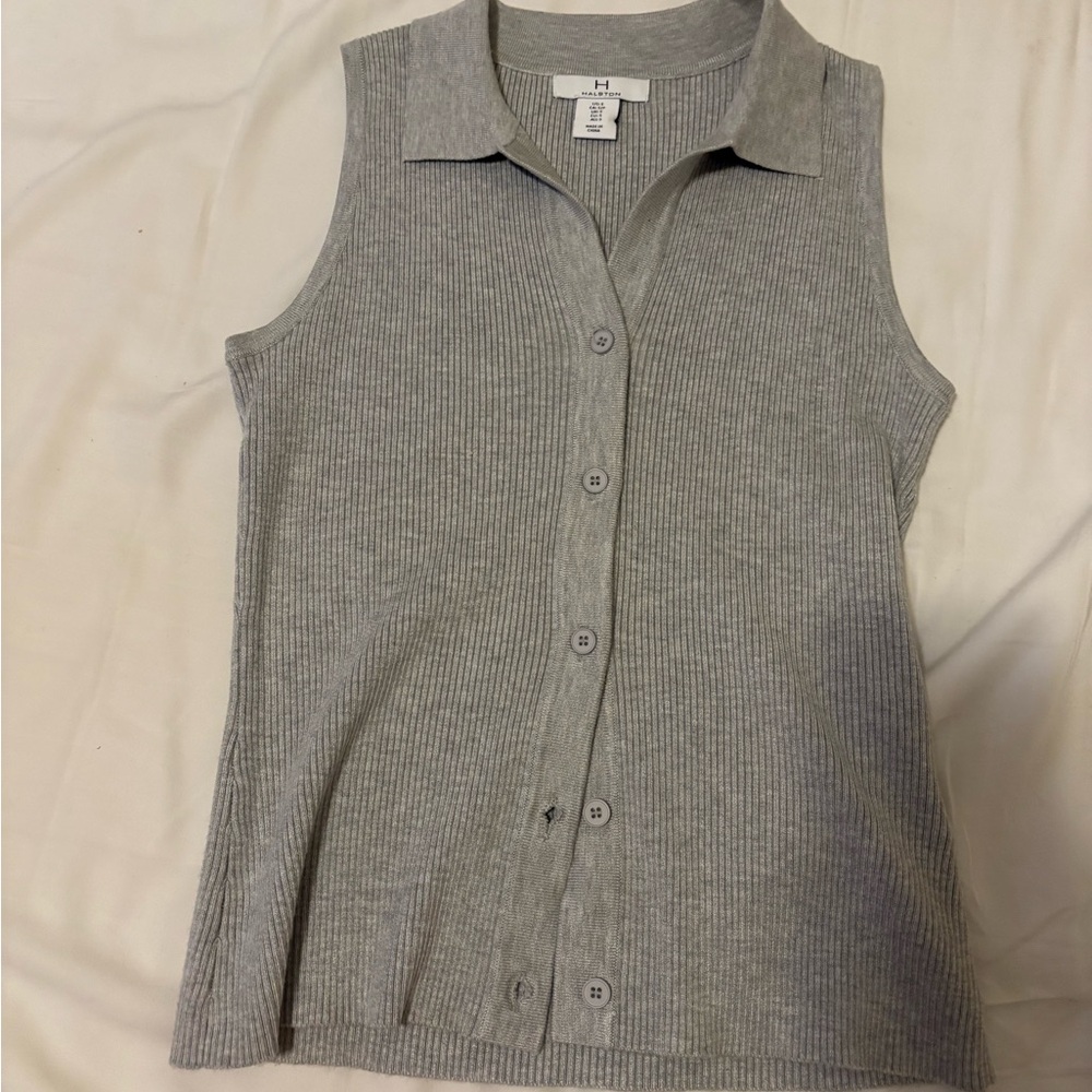 Halston Heritage Gray Ribbed Sleeveless Shirt